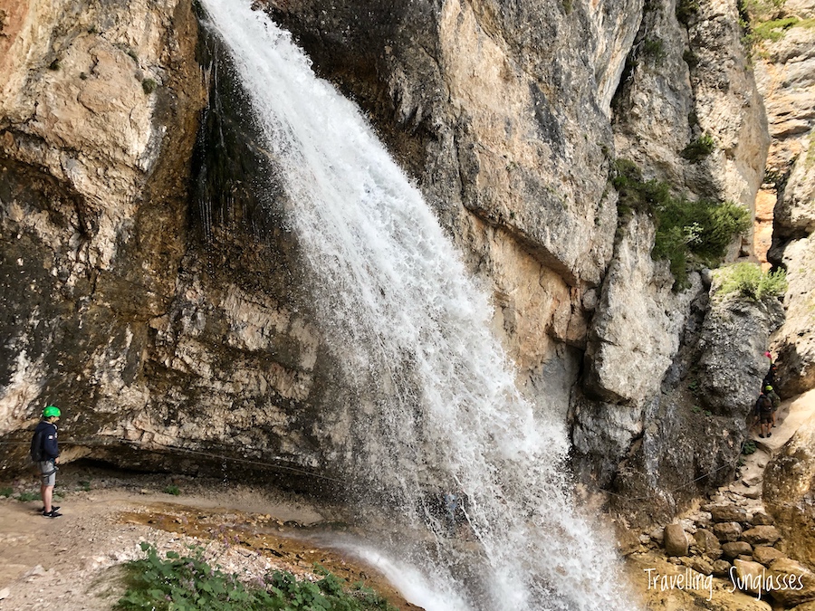 Fanes waterfalls hike under waterfall