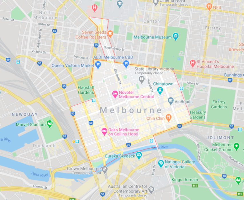 Melbourne CBD map Google