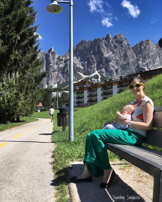 Bench Old Railway Cortina hike with a stroller Travelling Sunglasses