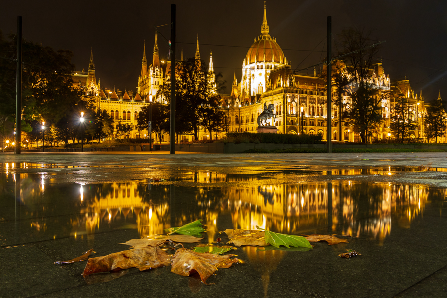 What to do in Budapest in autumn Parliament reflection leaves