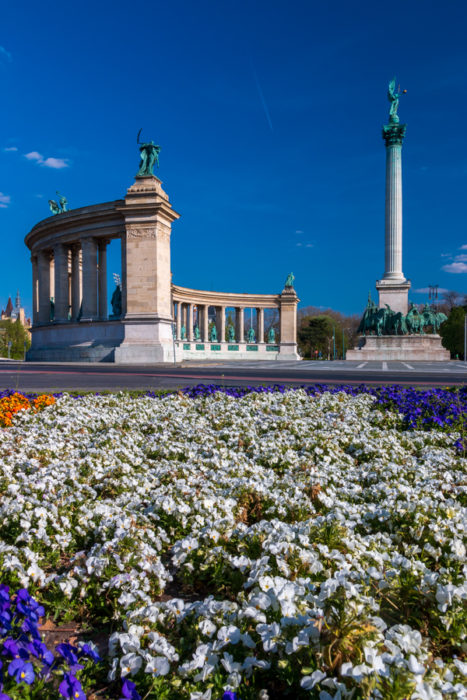 What to do in Budapest in spring Heroes Square flowers