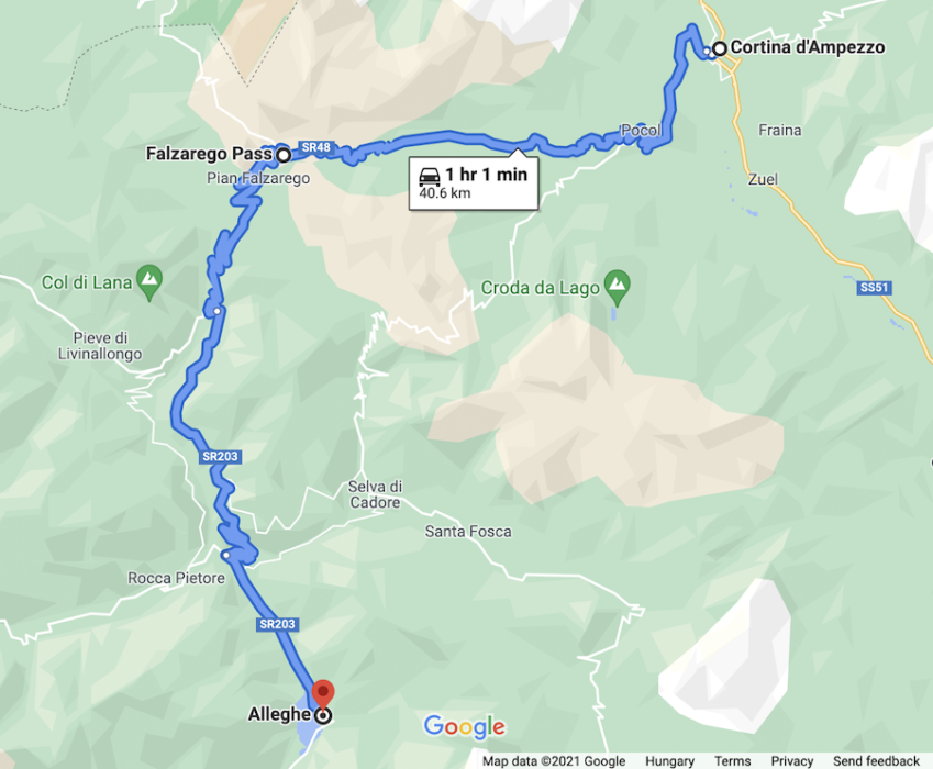 Cortina to Alleghe Passo Falzarego