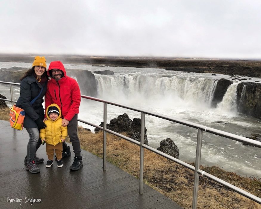 Godafoss waterfall Iceland itinerary with a toddler