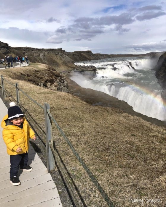 Gullfoss waterfall Iceland with a toddler