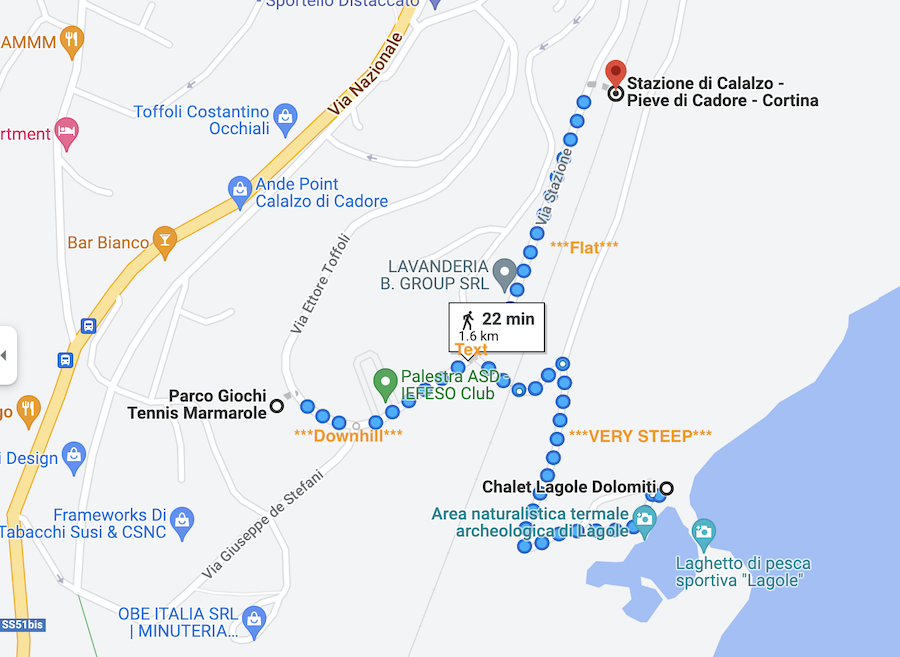 Cortina Calalzo by bike Calalzo station map