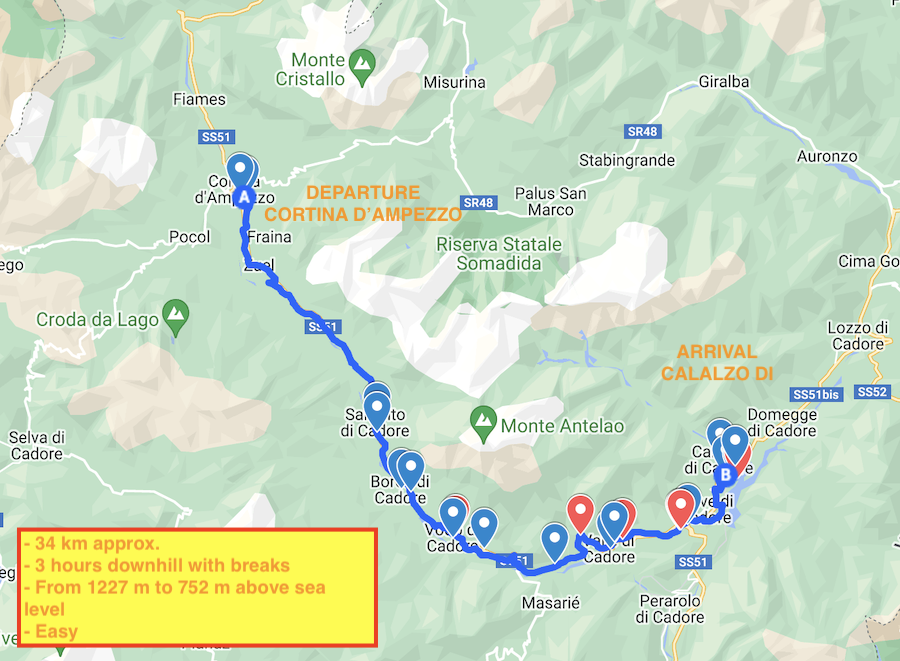 Cortina Calalzo by bike map