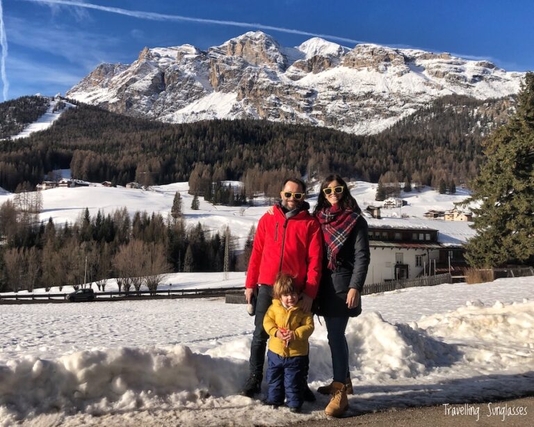 Travelling Sunglasses family Giulia Darek Alexander in Cortina with Tofana mountain