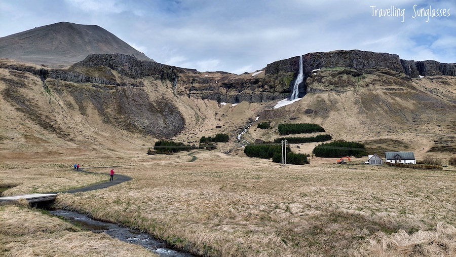 Snaefellsnes peninsula with a toddler Bjarnarfoss waterfall hor