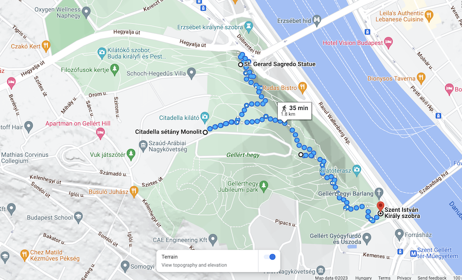 Gellert Hill how to get there trails Google Maps