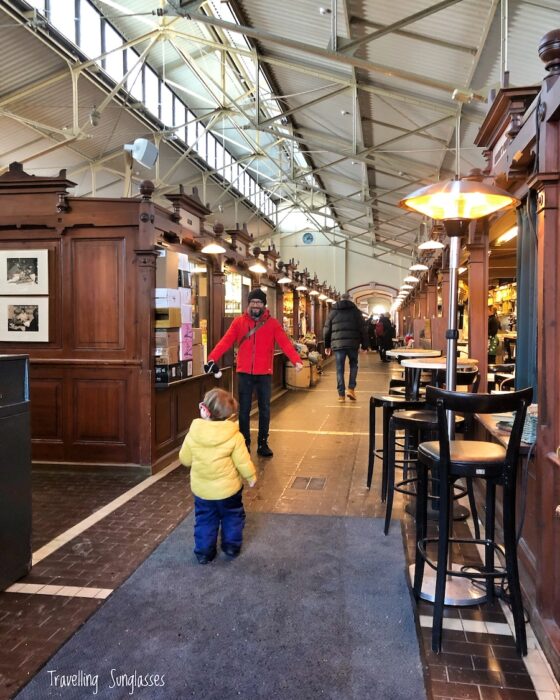 Helsinki Market Hall interior Finland with children