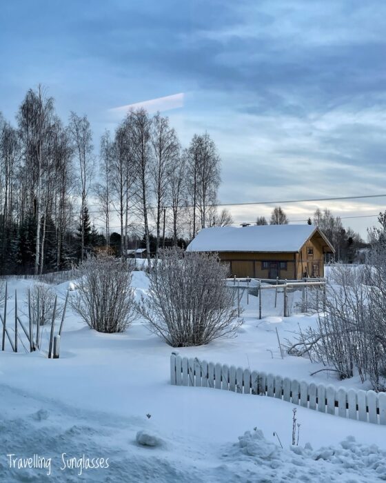 Night train Helsinki Rovaniemi view snow February