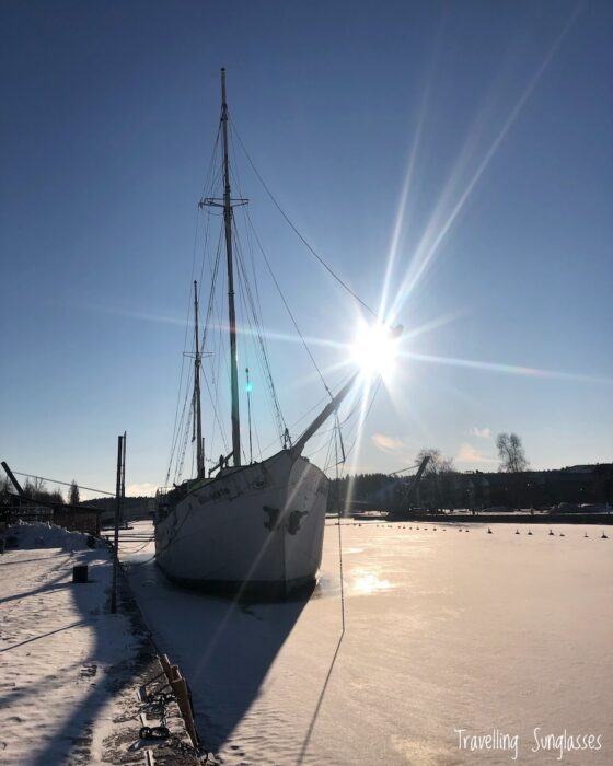 Porvoo Finland frozen river boat