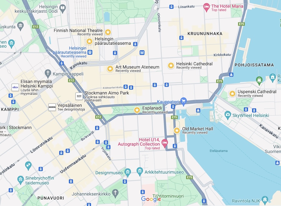 Google Maps where to go in Helsinki with Kids